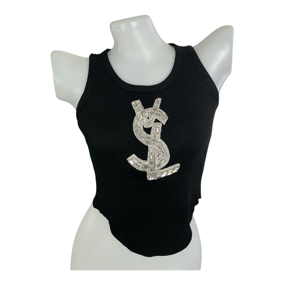 YSL Black Sleeveless Top with Silver Embellishment